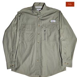 World Wide Sportsman Olive Green Button Down Long Sleeve Shirt SZ M(ID107)